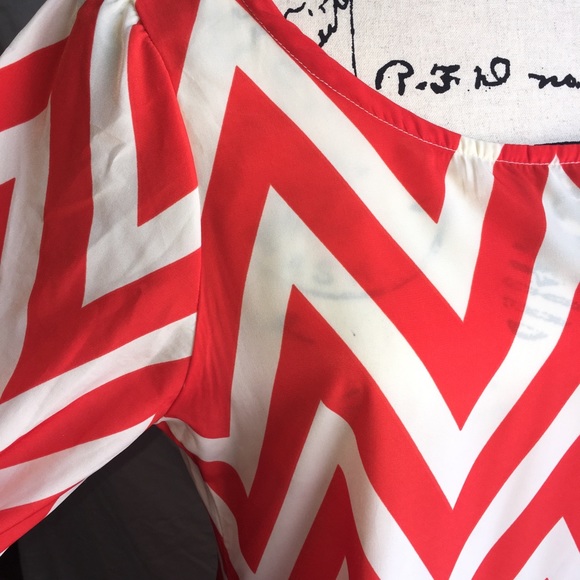 Peach Love Chevron Dress Orange & Cream White - Picture 4 of 6